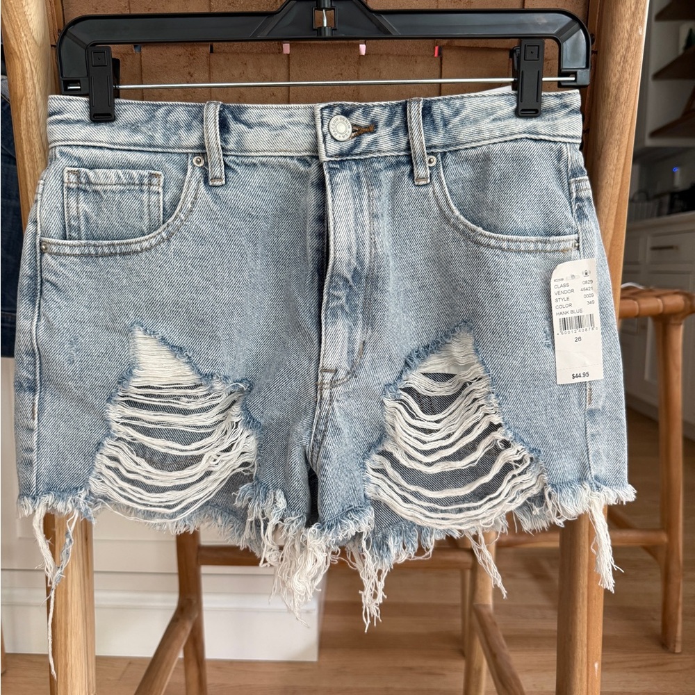PacSun Blue Jean Distressed High Rise Festival Shorts - Hank Blue; NWT; Size 26